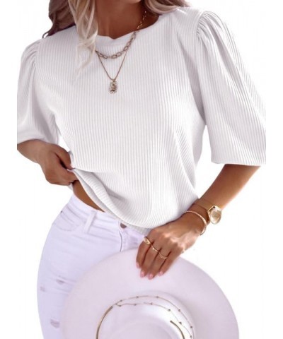 Summer Tops for Women 2024 Trendy Crewneck Short Sleeve T Shirts Casual Slim Fit 3 White $11.00 T-Shirts