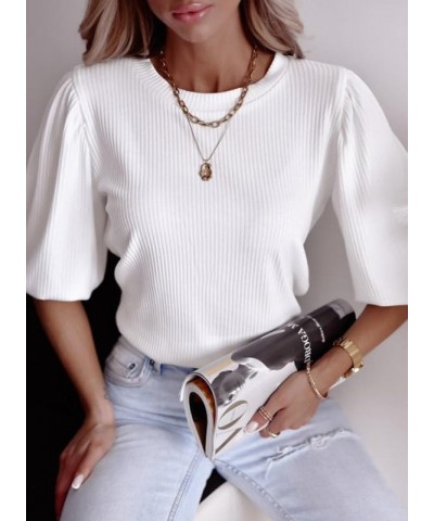 Summer Tops for Women 2024 Trendy Crewneck Short Sleeve T Shirts Casual Slim Fit 3 White $11.00 T-Shirts