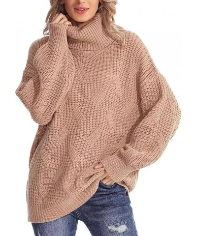 Women's Fall Turtle Neck Cable Knit Sweaters Soft Cozy Batwing Sleeve Oversized Pullover Sweater Casual Tunic Khaki $11.98 Sw...