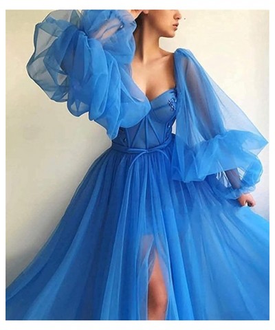 Puffy Sleeve Prom Dress for Women Long Sweetheart Tulle Ball Gown Split Formal Evening Party Gowns Gold $38.88 Dresses