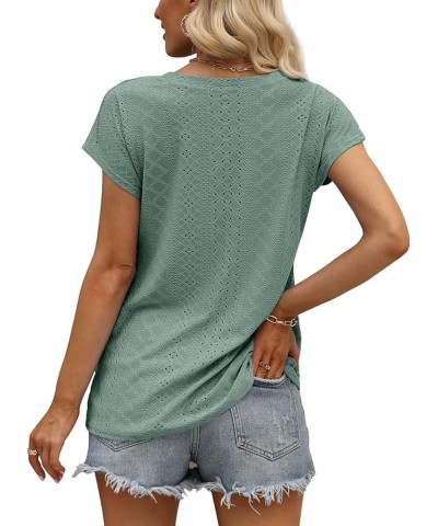 Womens Summer Tops Casual Cap Sleeve Twist Front Eyelet T Shirts 02-green $15.50 T-Shirts