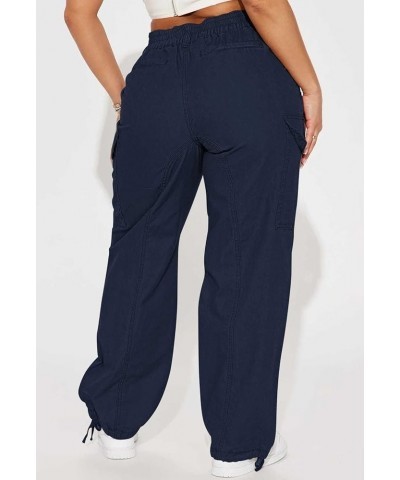 Women's High Waisted Cargo Pants Relaxed Fit Wide Leg Jeans Combat Military Trousers with Pockets Navy Blue $22.35 Pants