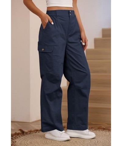 Women's High Waisted Cargo Pants Relaxed Fit Wide Leg Jeans Combat Military Trousers with Pockets Navy Blue $22.35 Pants