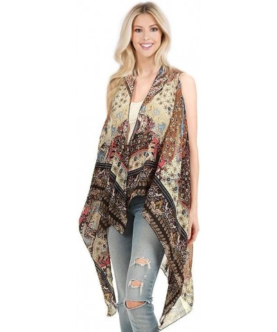 CCFW Various Pattern Long Scarf Vest with Uneven Open Asymmetrical Hem Vest Cardigan Blue Paisley $11.50 Vests