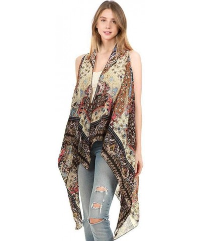 CCFW Various Pattern Long Scarf Vest with Uneven Open Asymmetrical Hem Vest Cardigan Blue Paisley $11.50 Vests