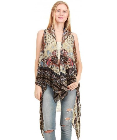 CCFW Various Pattern Long Scarf Vest with Uneven Open Asymmetrical Hem Vest Cardigan Blue Paisley $11.50 Vests