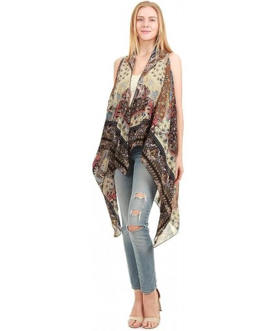 CCFW Various Pattern Long Scarf Vest with Uneven Open Asymmetrical Hem Vest Cardigan Blue Paisley $11.50 Vests