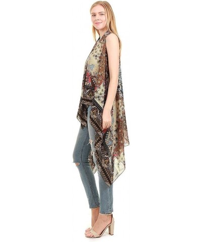 CCFW Various Pattern Long Scarf Vest with Uneven Open Asymmetrical Hem Vest Cardigan Blue Paisley $11.50 Vests