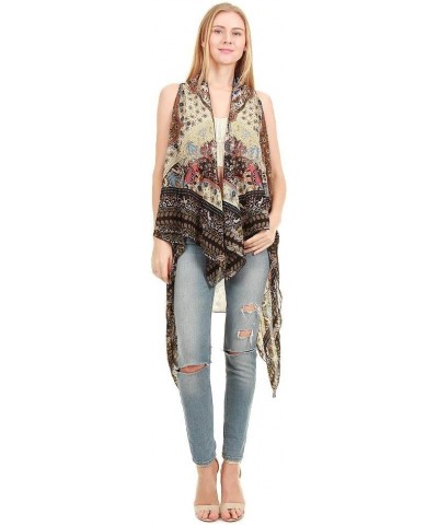 CCFW Various Pattern Long Scarf Vest with Uneven Open Asymmetrical Hem Vest Cardigan Blue Paisley $11.50 Vests