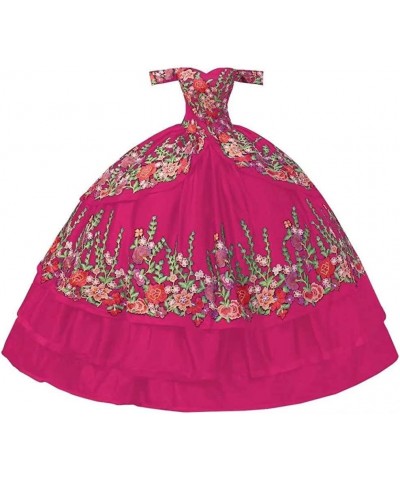 Vintage Flowers Embroidery Quinceanera Dresses Ruffles Prom Ball Gown Sweet 16 Dress Style1-fuchsia $52.50 Dresses