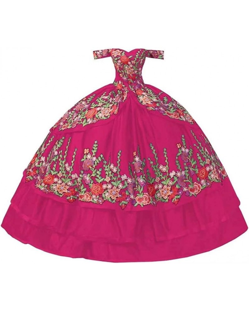 Vintage Flowers Embroidery Quinceanera Dresses Ruffles Prom Ball Gown Sweet 16 Dress Style1-fuchsia $52.50 Dresses