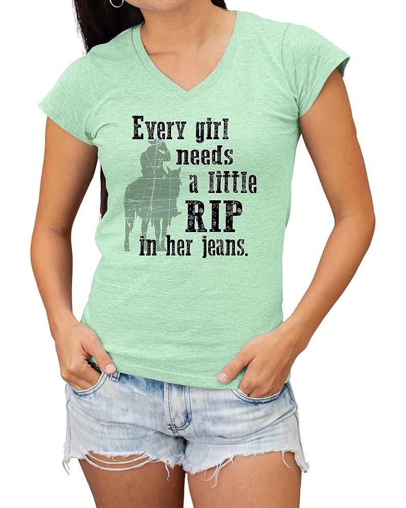 Every Girl Needs A Little RIP in Her Jeans Women V Neck T-Shirt Women Mint $8.13 Others