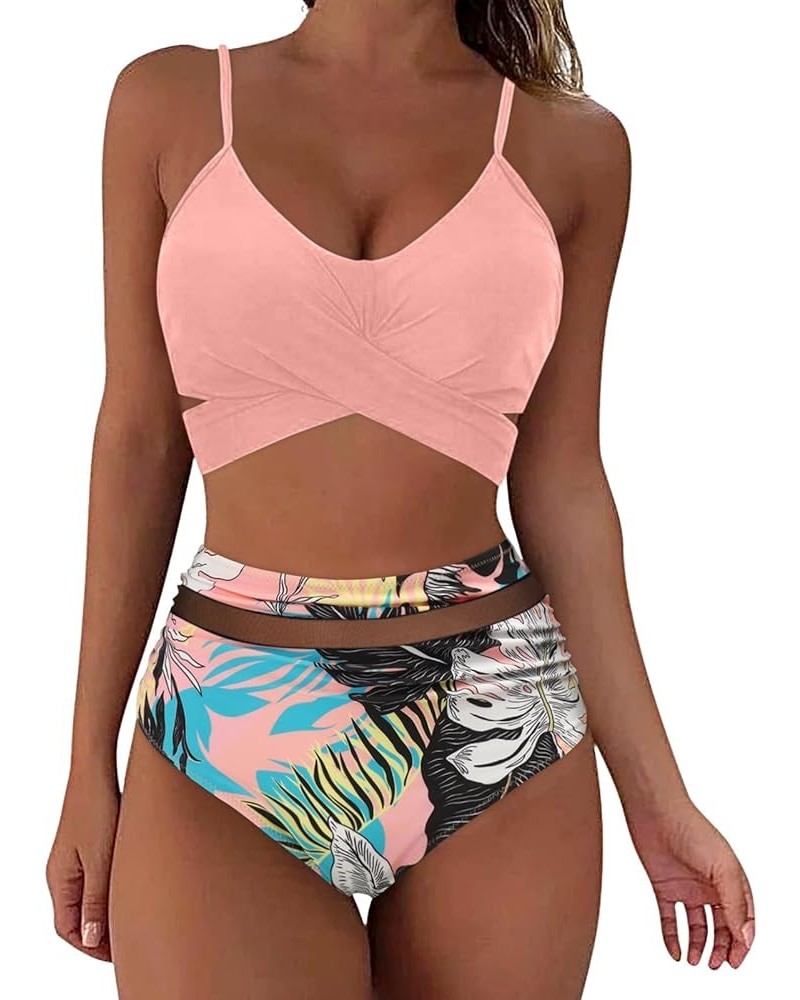 Women 2 Piece Swimsuit Bikini Set Push Up Tummy Control High Waist Bikini Swimwear V Neck Bra and Tankini Bikini Swimsuits A2...