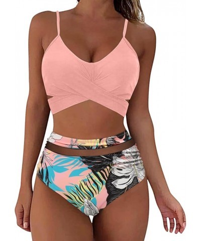 Women 2 Piece Swimsuit Bikini Set Push Up Tummy Control High Waist Bikini Swimwear V Neck Bra and Tankini Bikini Swimsuits A2...