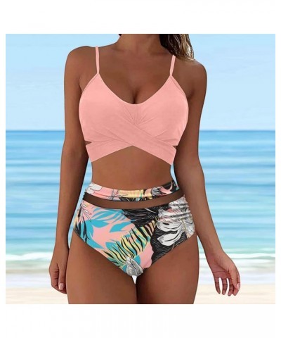 Women 2 Piece Swimsuit Bikini Set Push Up Tummy Control High Waist Bikini Swimwear V Neck Bra and Tankini Bikini Swimsuits A2...