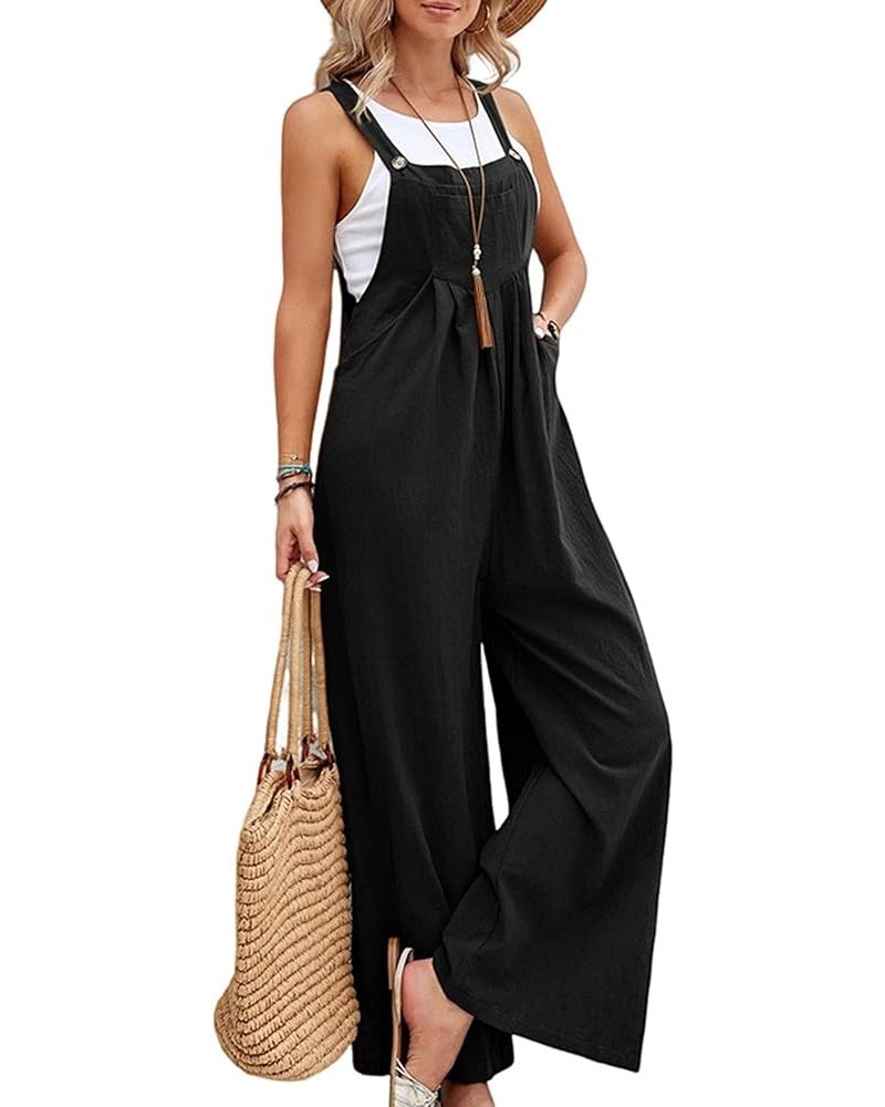 Wide Leg Jumpsuit for Women Spring Summer Casual Loose Bib Overalls Palazzo Pants Rompers Jumpsuits Black $11.61 Overalls
