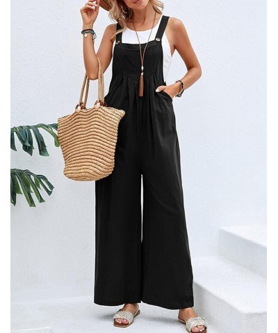 Wide Leg Jumpsuit for Women Spring Summer Casual Loose Bib Overalls Palazzo Pants Rompers Jumpsuits Black $11.61 Overalls