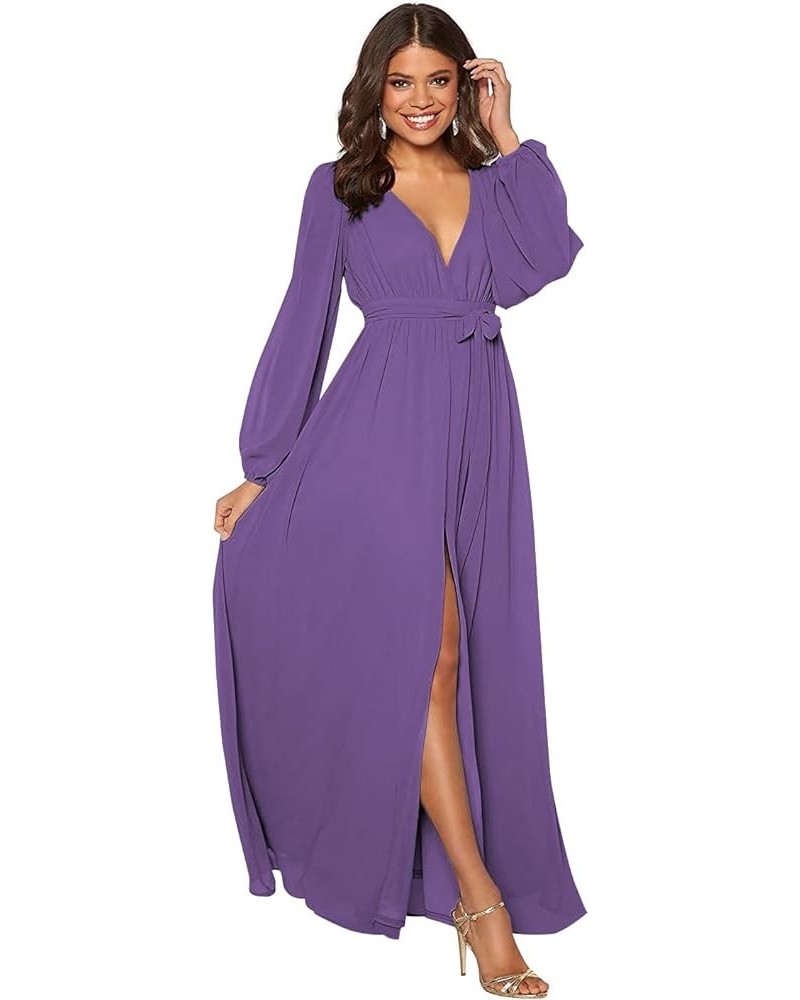 Women's Long Sleeve Bridesmaid Dress with Slit Chiffon Formal Dress Evening Gown Purple $35.39 Dresses