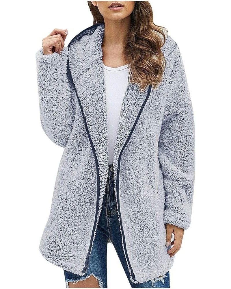 Women's Fuzzy Coat Fleece Hoodie Long Sleeve Outerwear Flannel Thermal Fashion Casual Cute Full Zip Pocket Jacket Blue $16.41...