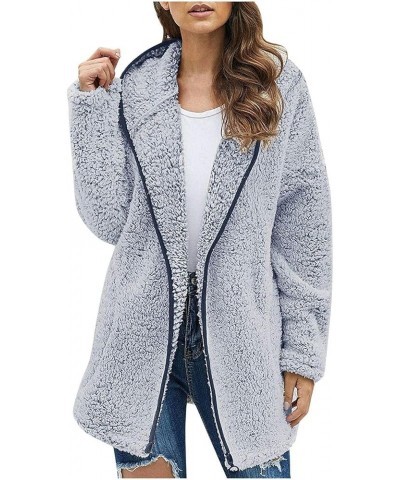 Women's Fuzzy Coat Fleece Hoodie Long Sleeve Outerwear Flannel Thermal Fashion Casual Cute Full Zip Pocket Jacket Blue $16.41...