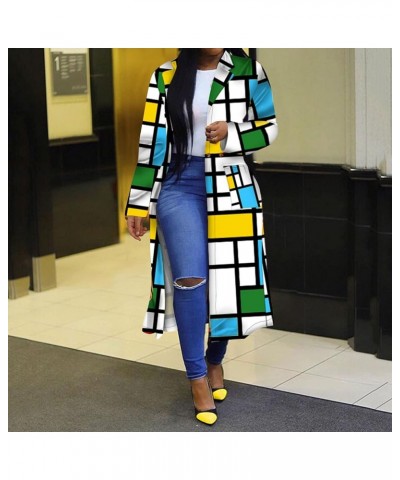 Women's Colored Geo Printed Turn Down Collar Trench Coat Colorful Outerwear Cardigan Long Blazer Jacket Pea Overcoat Yellow $...
