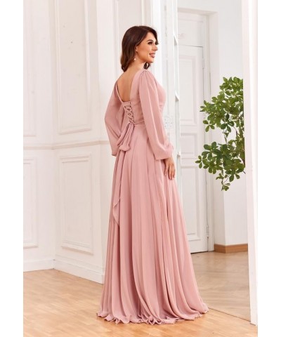 Women's Elegant V-Neck Long Sleeve Bridesmaid Dresses A-line Chiffon Mother of The Bride Dress Teal $28.04 Dresses