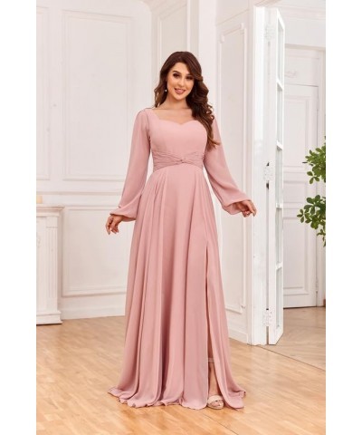 Women's Elegant V-Neck Long Sleeve Bridesmaid Dresses A-line Chiffon Mother of The Bride Dress Teal $28.04 Dresses