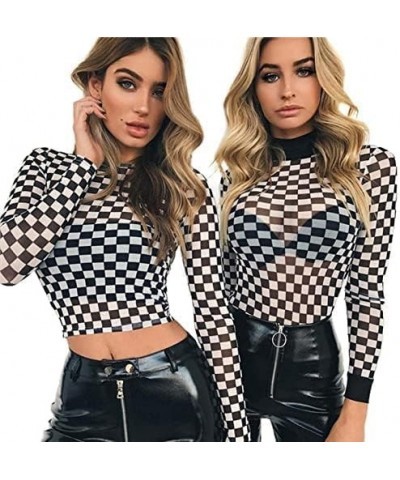 Women's Long Sleeve Crewneck Butterfly Print Sexy Sheer Mesh Crop Top $14.62 T-Shirts