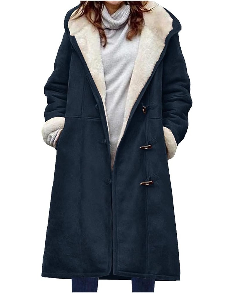Women's Sherpa Fleece Warm Winter Jackets Button Down Fuzzy Teddy Coats Trendy 2023 Distressed Faux Suede Coats A02-navy $9.8...