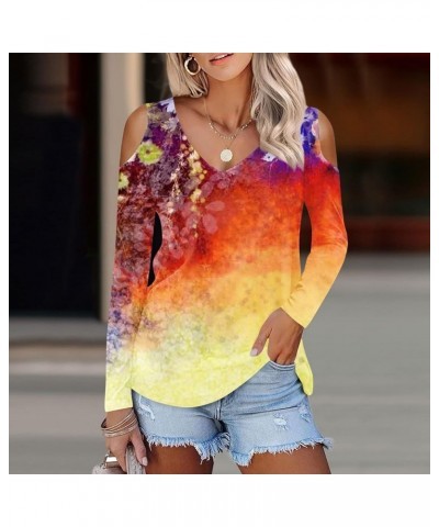 Long Sleeve Tops for Women 2024 Womens Fashion Print Flower T Shirts for Women V-Neck Casual Loose Shirts Basic Tee 02-orange...