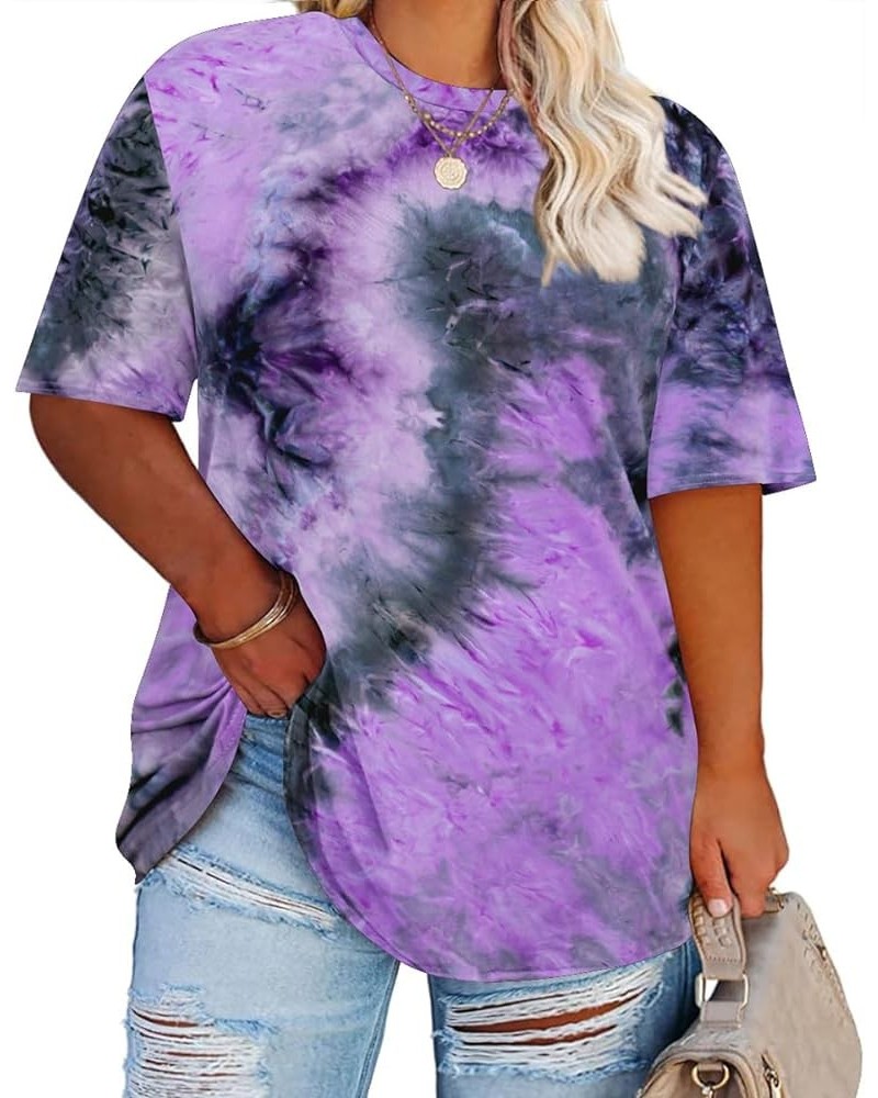 Women's Plus Size Crewneck Tops Short Sleeve Oversized T Shirt for Women Spring Summer XL 5XL A1-purpletie Dye $14.10 T-Shirts