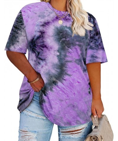 Women's Plus Size Crewneck Tops Short Sleeve Oversized T Shirt for Women Spring Summer XL 5XL A1-purpletie Dye $14.10 T-Shirts