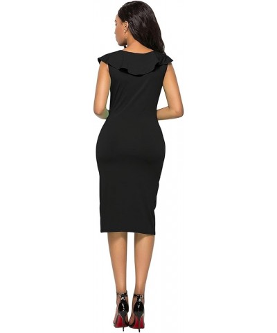 Womens Ruffle V-Neck Dress Sleeveless Cocktail Evening Gown Party Falbala Bodycon Dresses Black $20.39 Dresses