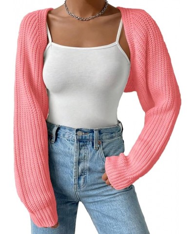 Women Long Sleeve Drop Shoulder Crop Cardigan Sweater Solid Loose Fit Casual Open Front Crop Shrug Sweater Top 02pink $18.28 ...