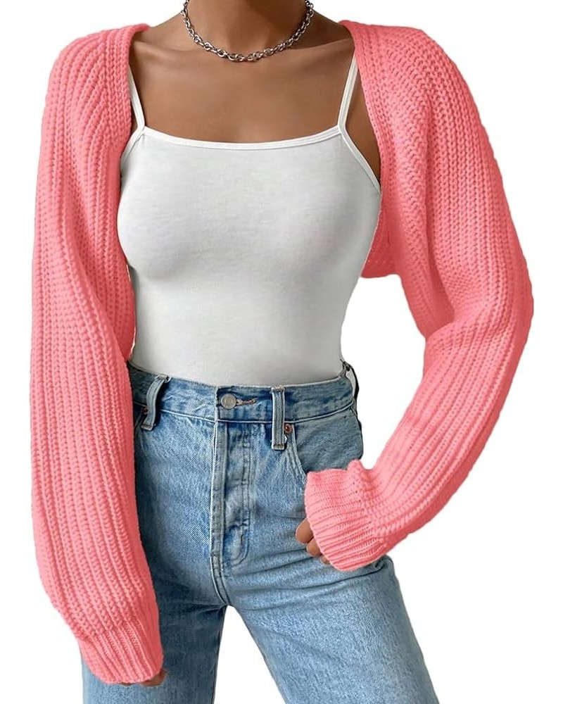 Women Long Sleeve Drop Shoulder Crop Cardigan Sweater Solid Loose Fit Casual Open Front Crop Shrug Sweater Top 02pink $18.28 ...