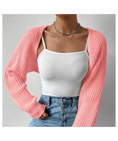 Women Long Sleeve Drop Shoulder Crop Cardigan Sweater Solid Loose Fit Casual Open Front Crop Shrug Sweater Top 02pink $18.28 ...