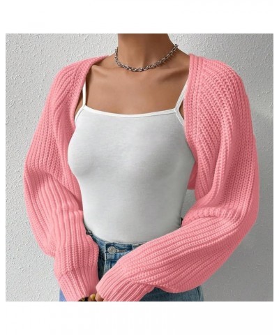 Women Long Sleeve Drop Shoulder Crop Cardigan Sweater Solid Loose Fit Casual Open Front Crop Shrug Sweater Top 02pink $18.28 ...