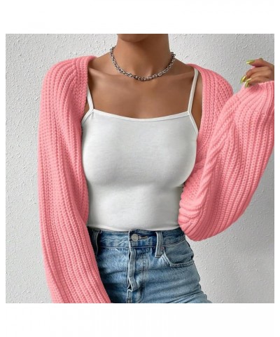 Women Long Sleeve Drop Shoulder Crop Cardigan Sweater Solid Loose Fit Casual Open Front Crop Shrug Sweater Top 02pink $18.28 ...