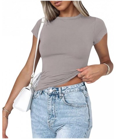 Skinny Cut Out Crop Tops Women Fitted Short Sleeve Cropped Tshirts Going Out Workout Tops Y2k Streetwear Az-light Grey $6.04 ...