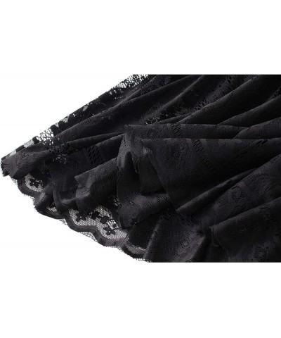 Women's Long Tulle Skirt Hem Skirt High Elastic Waist Midi Skirt Flowing Lace Winter Fall Black $14.29 Skirts