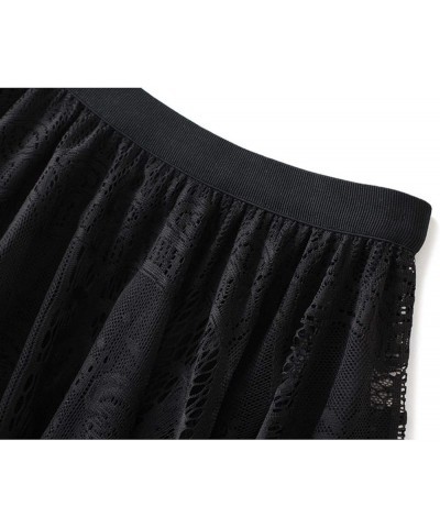 Women's Long Tulle Skirt Hem Skirt High Elastic Waist Midi Skirt Flowing Lace Winter Fall Black $14.29 Skirts