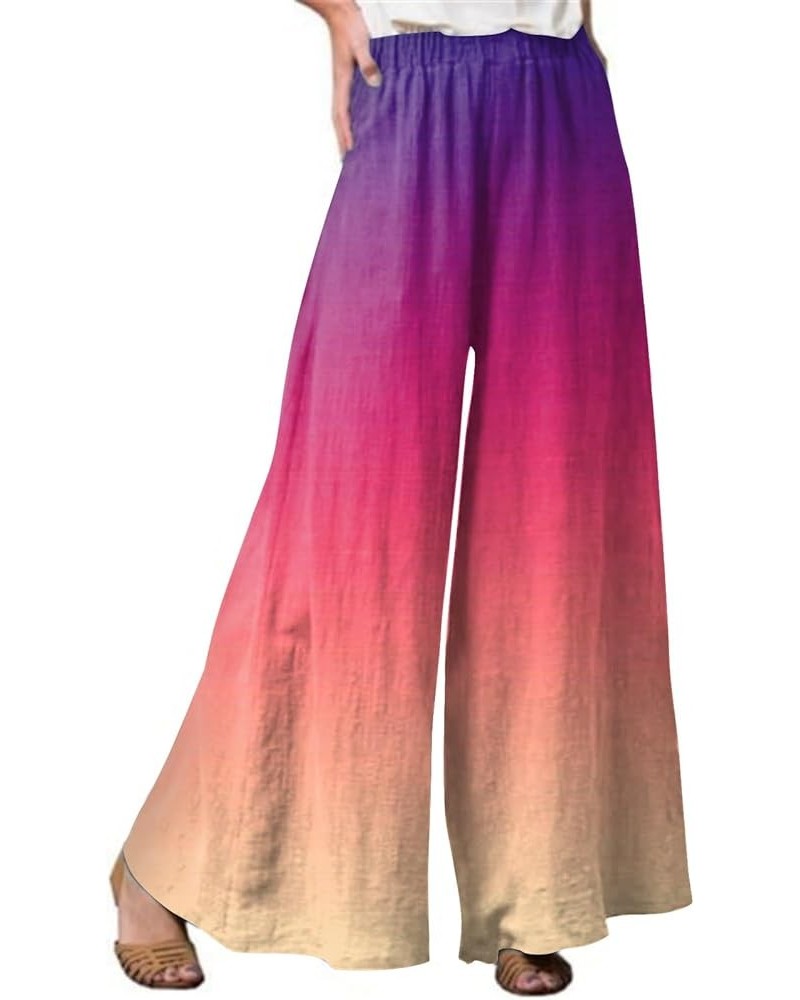 Palazzo Pants for Women Summer Elastic High Waist Plus Size Flowy Wide Leg Pants Trendy Baggy Lounge Straight Trouser B24-hot...