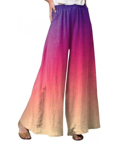 Palazzo Pants for Women Summer Elastic High Waist Plus Size Flowy Wide Leg Pants Trendy Baggy Lounge Straight Trouser B24-hot...