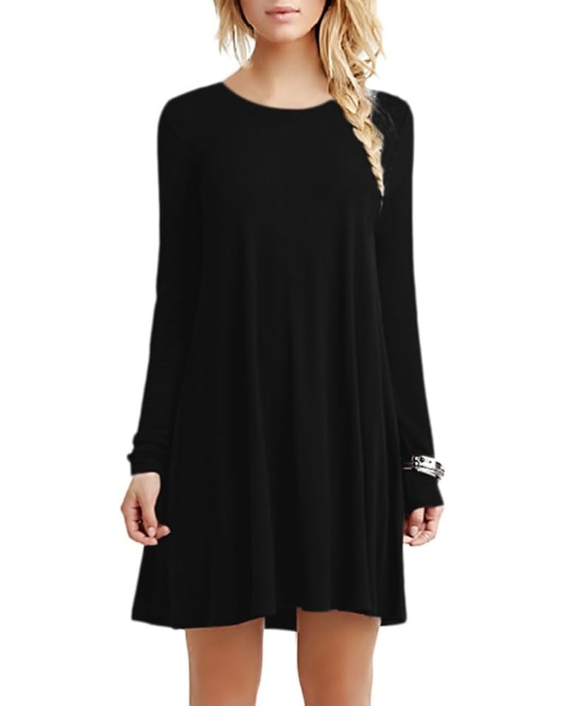 Womens Long Sleeve Tshirt Dress Solid Color Mini Dresses Casual Crew Neck Dress Plus Size Black $14.24 Dresses