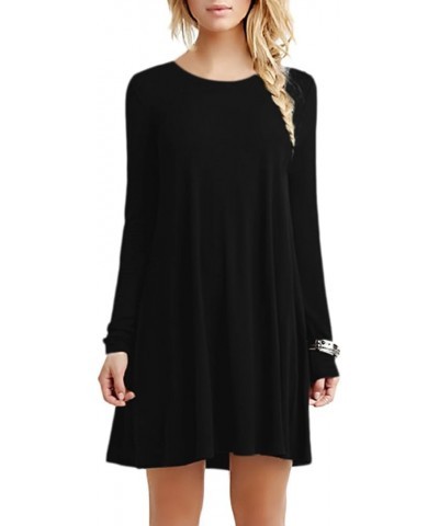 Womens Long Sleeve Tshirt Dress Solid Color Mini Dresses Casual Crew Neck Dress Plus Size Black $14.24 Dresses