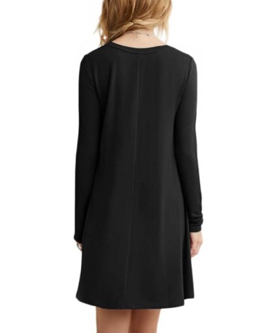 Womens Long Sleeve Tshirt Dress Solid Color Mini Dresses Casual Crew Neck Dress Plus Size Black $14.24 Dresses