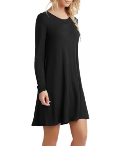 Womens Long Sleeve Tshirt Dress Solid Color Mini Dresses Casual Crew Neck Dress Plus Size Black $14.24 Dresses