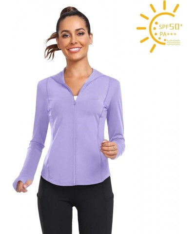 Womens UPF 50 Hoodie Sun Protection UV Shirts Cooling Full Zip Long Sleeve Hiking Running Thumb Holes Tops Purple(thumb Hole)...