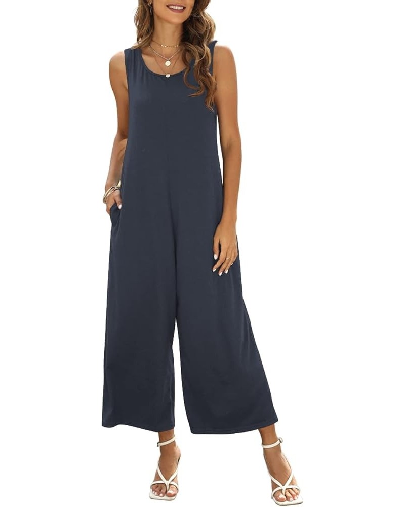 Women's Summer Casual Loose Tank Jumpsuit Sleeveless Crewneck Jumpsuit Romper with Pockets Dark Gray $17.15 Jumpsuits