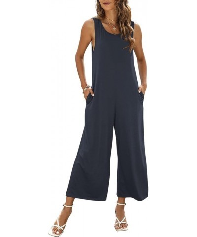 Women's Summer Casual Loose Tank Jumpsuit Sleeveless Crewneck Jumpsuit Romper with Pockets Dark Gray $17.15 Jumpsuits